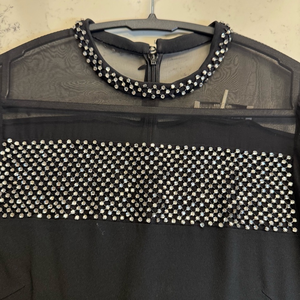 Emilio Pucci Elegant Black Sheer Sleeve Dress with Rhinestone